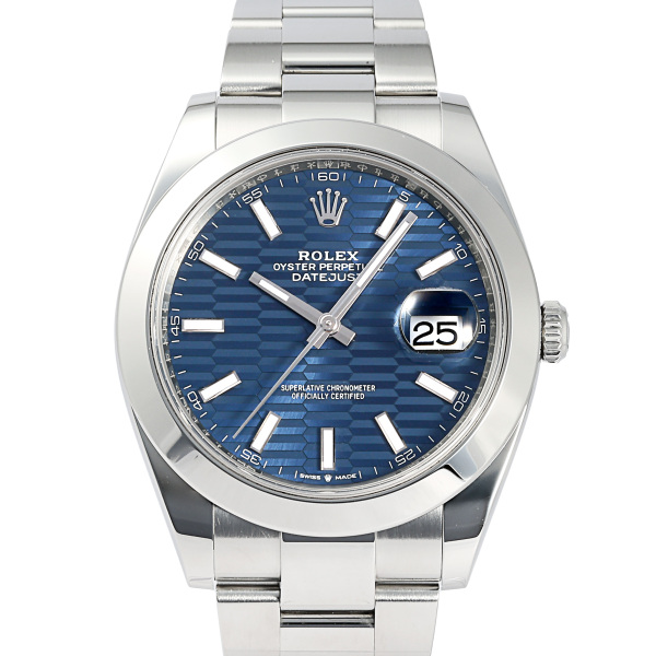 rolex datejust ロレックス デイトジャスト 41 126300 ブライトブルー/バー文字盤 フルーテッドモチーフ 中古 腕時計 メンズ 126300