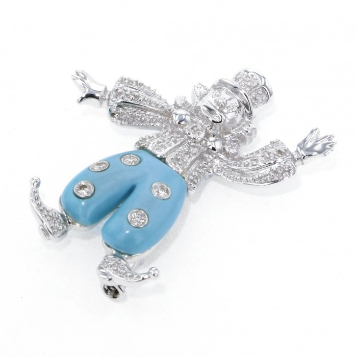 K18ホワイトゴールド トルコ石 ダイヤモンド ブローチ J167539 | ユキ