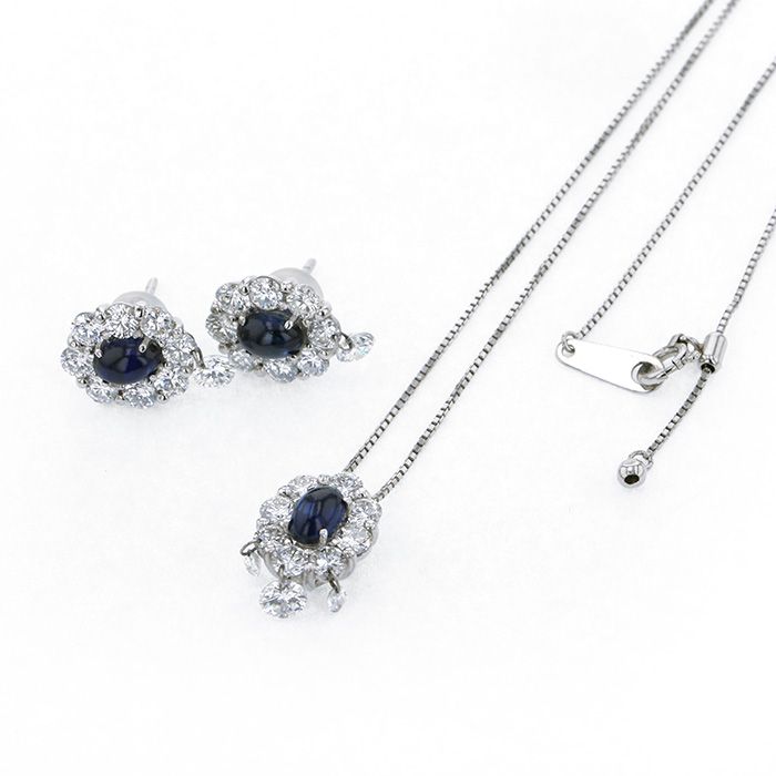 PT プラチナ サファイア ダイヤモンド ネックレス＆ピアス J192409 