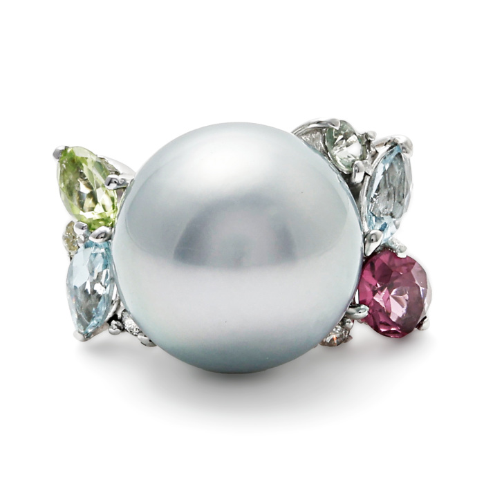 K18ホワイトゴールド 黒蝶パール ダイヤモンド マルチカラー パール