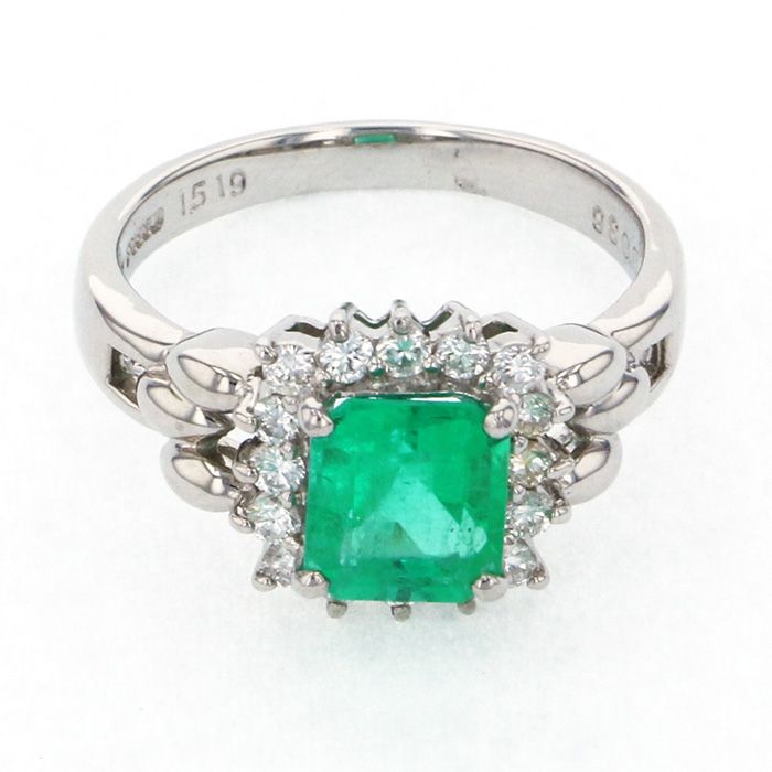プラチナ850 エメラルド ダイヤモンド リング J215240 | ユキザキ