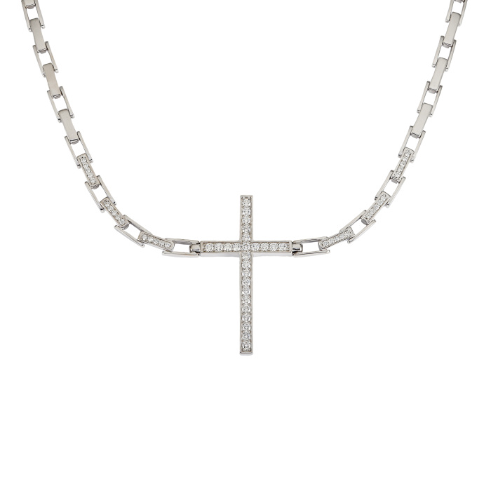 K18ホワイトゴールド ダイヤモンド クロス ネックレス J253063 | ユキ