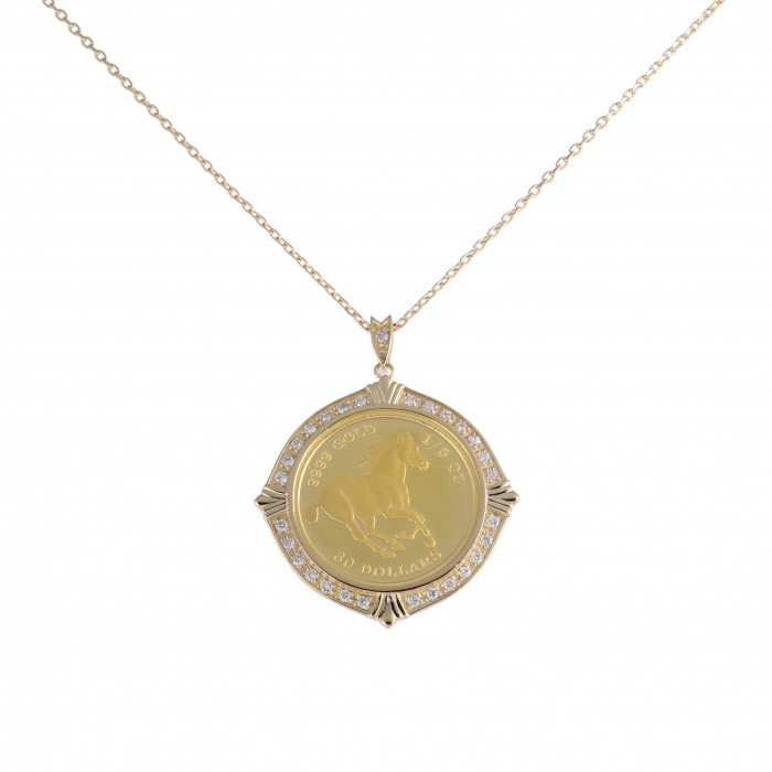K18イエローゴールド ダイヤモンド コイン ネックレス J326255 | ユキ