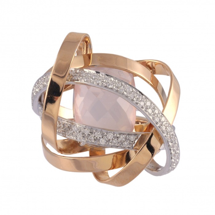 K18ピンクゴールド K18ホワイトゴールド ローズクォーツ ダイヤモンド