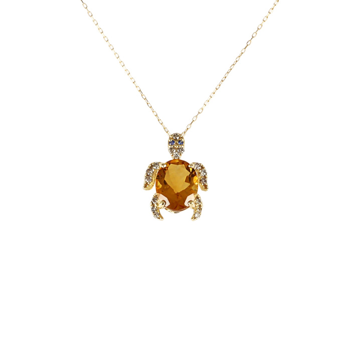 K18イエローゴールド シトリン ダイヤモンド サファイア ネックレス