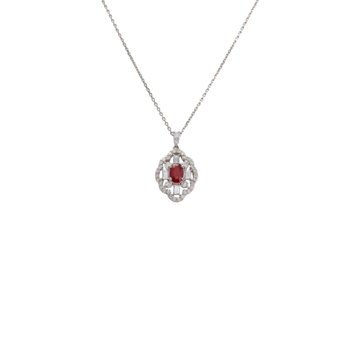 プラチナ900 プラチナ850 ルビー ダイヤモンド ネックレス J390299