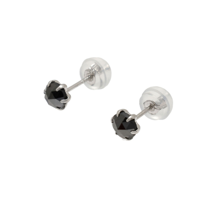 PT900 リンクチェーン ブラックダイヤ ピアス Pt900ブラックダイヤピアス(片耳)