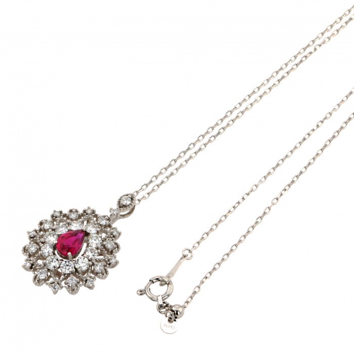 ルビー ダイヤモンド ネックレス Pt850 プラチナ850 ルビー ダイヤモンド ネックレス J409836 | ユキザキ