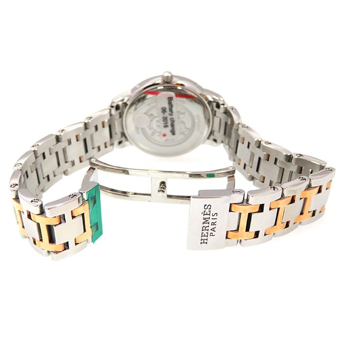 ✨HERMES✨エルメス✨クリッパー✨デイト✨コンビ✨Hベルト✨クォーツ✨腕時計 新品] エルメス クリッパー CP13212124967 シェル ホワイト ステンレス