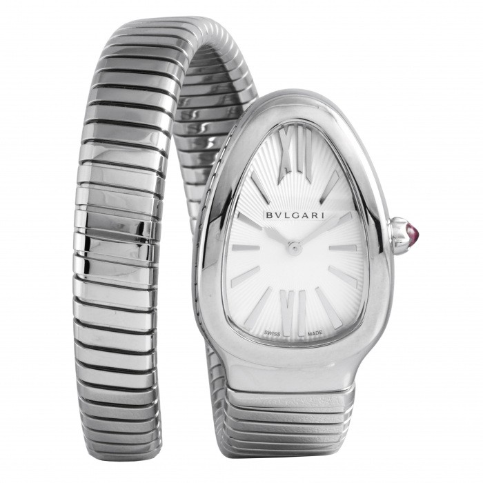 BVLGARI 時計 シルバー ステンレス Bvlgari Stainless Steel Serpenti Tubogas 35mm White Dial Diamond