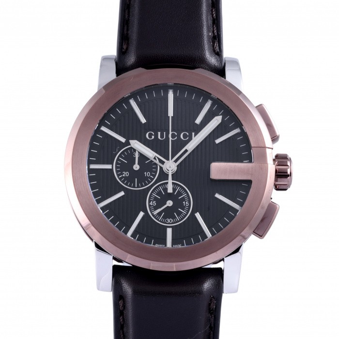 【稼働品】 GUCCI グッチ Gクロノ クロノグラフ 黒文字盤 メンズ 腕時計 新品] グッチ G-クロノ YA101202ブラック ステンレス クロノグラフ