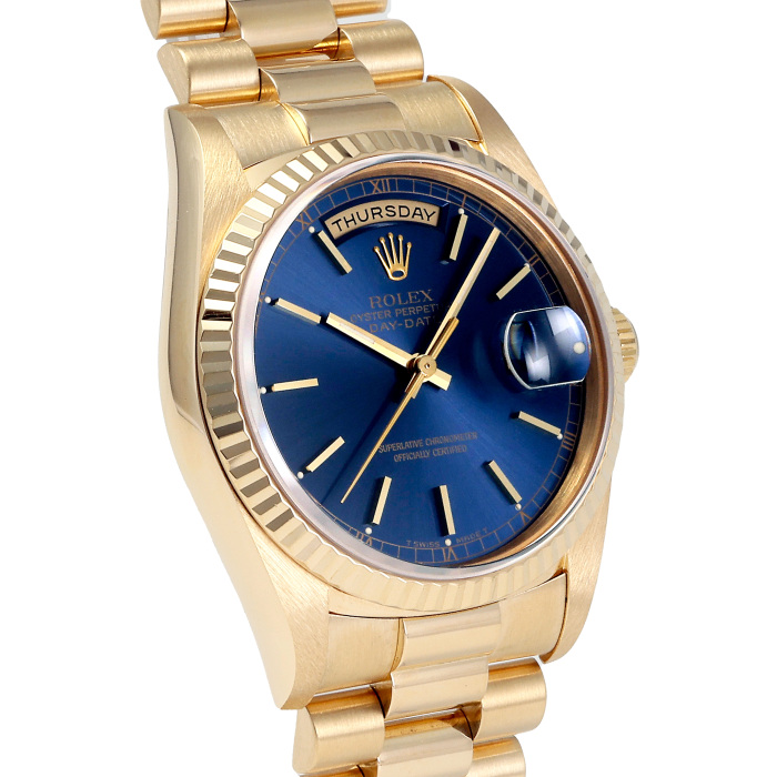 ロレックス デイデイト 18238.BLBPRブルー/バー プレジデント K18