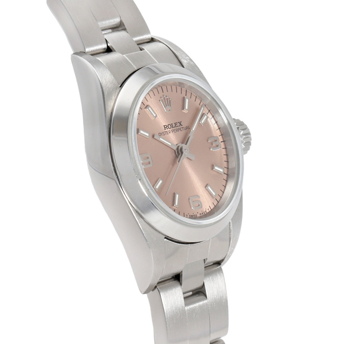 ロレックス オイスターパーペチュアル 67180 ピンク 369ホワイトバー W番 レディース 中古 腕時計 76080 ピンク ROLEX（ロレックス）オイスターパーペチュアル 中古