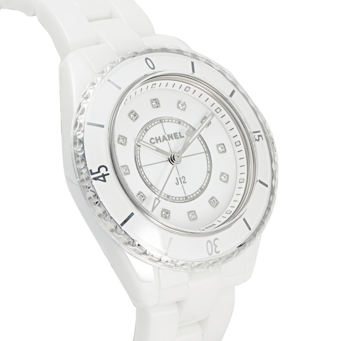 新品] シャネル J12 H5703ホワイト ダイヤモンド セラミック 逆回転